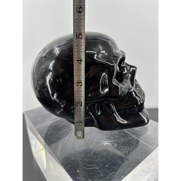 Black Ceramic Skull Shape Led Light Table Top Accent Lamp - Picture 8 of 9